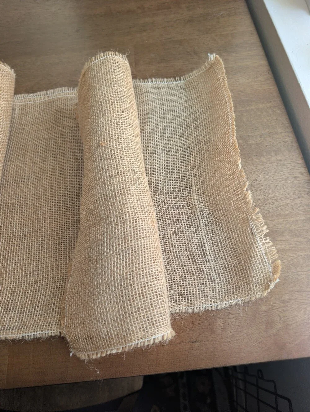 Set of 7 Fringed Burlap Table Runners Each 12